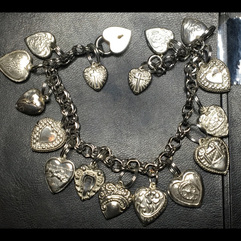 Puffy Heart 17 Solid Charm Bracelet 925 Sterling